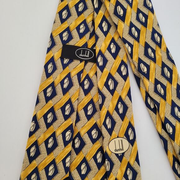 Dunhill Men's Neck Tie Made In Italy Designer Silk Yello Blue Geometric Classic - Picture 5 of 5
